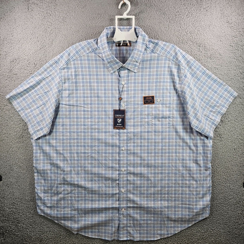 NEW Cremieux Performance Shirt Men 4XB UPF 30+ Button Up Short Sleeve Blue Plaid